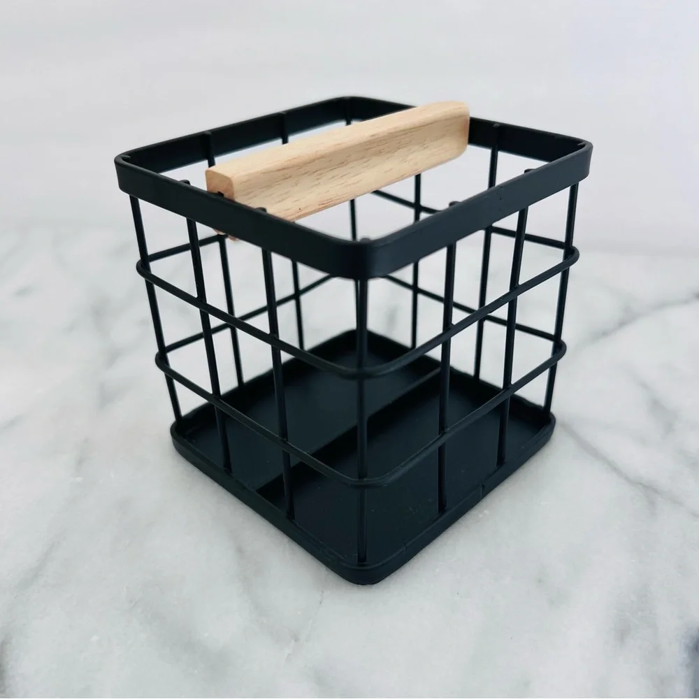 Black Iron & Wood Grid Pen Holder
